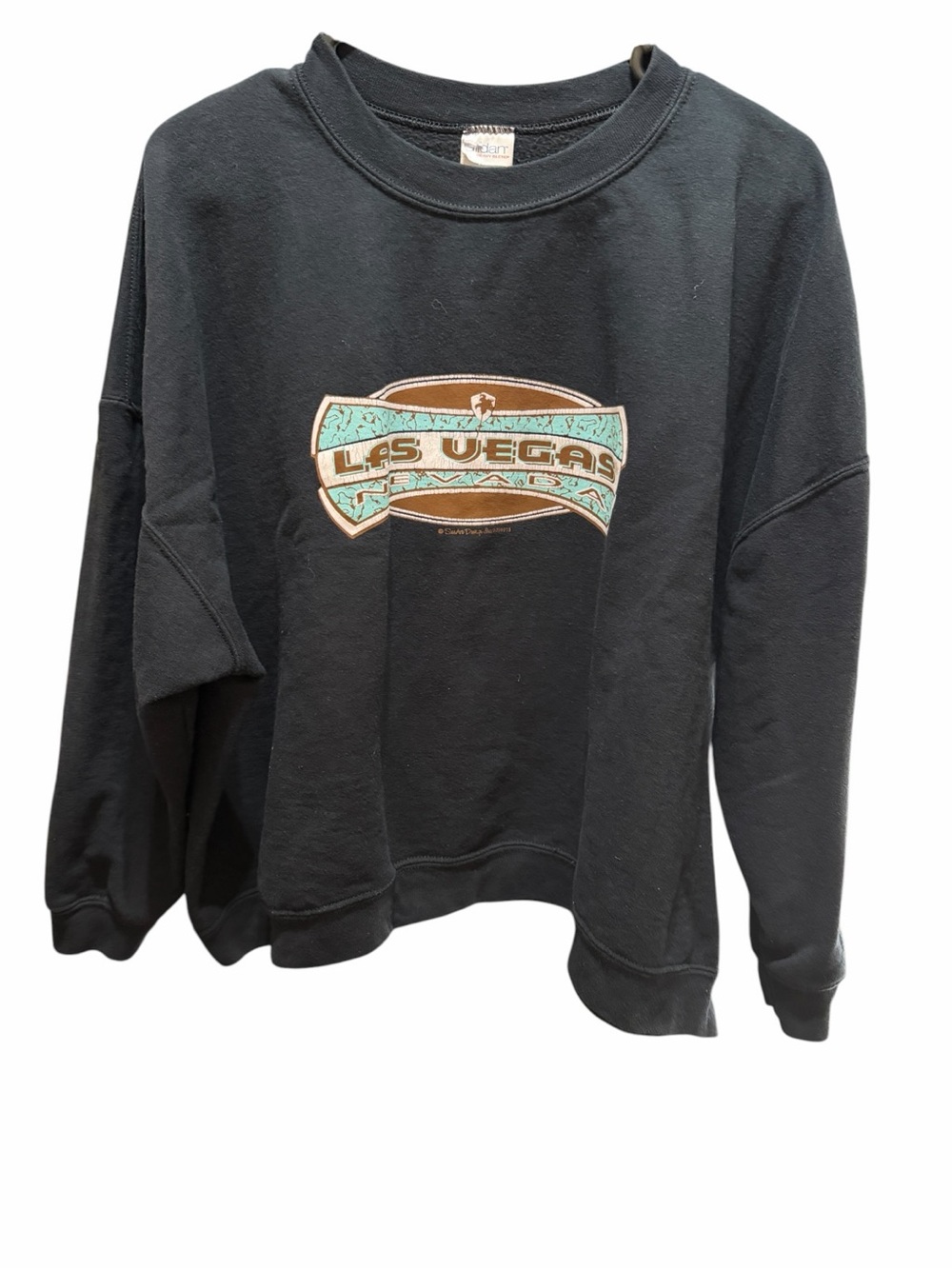 Gildan Black Las Vegas Graphic Crewneck Sweatshirt with Turquoise Accent